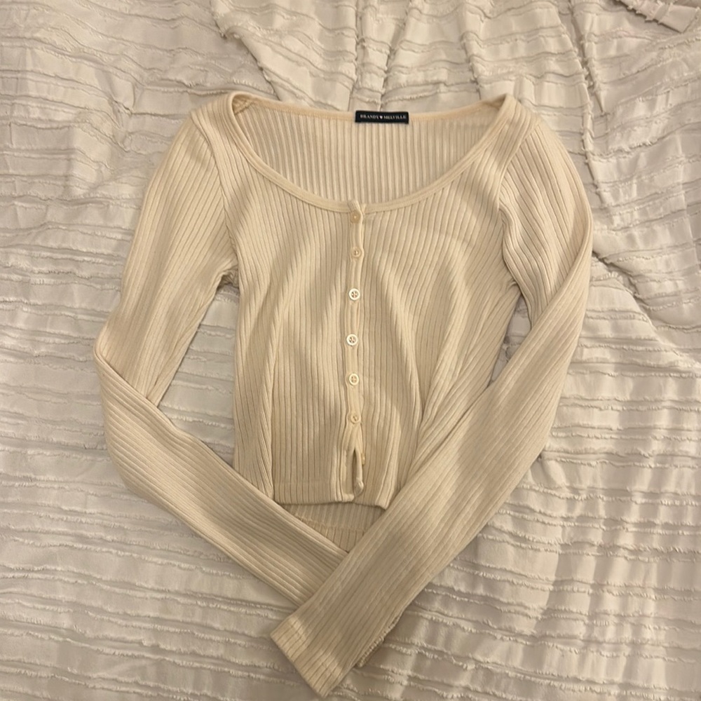 Brandy Melville Cream Button Up Sweater